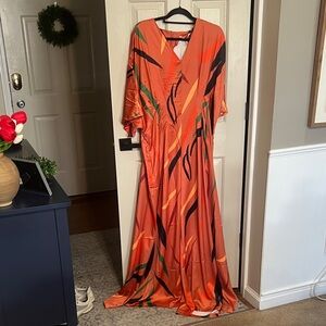 Orange Patterned V-Neck Jumpsuit & Romper